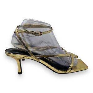 Tony Bianco Avi Gold Nappa Square Open Toe Heel Sandals Size 8.5